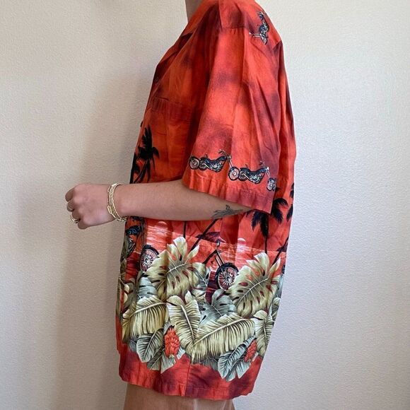 Vintage Mens Pacific Legend Hawaiian Motorcycle Cotton Button Down Short Sleeve - Picture 4 of 10